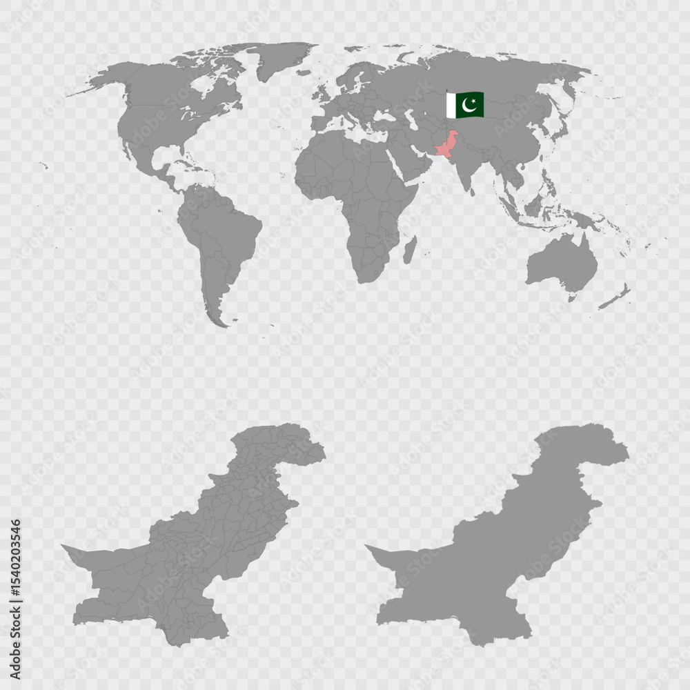 Fototapeta premium Pakistan Map Set with World Location.