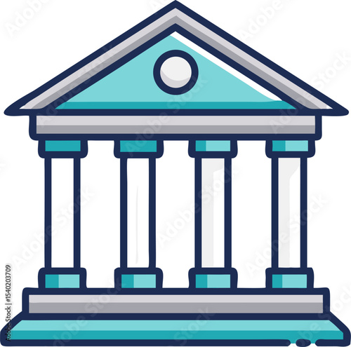 Classical bank building icon – financial institution symbol, vector illustration for banking, economy, government, savings, investment, law, architecture, finance apps, corporate and legal visuals

