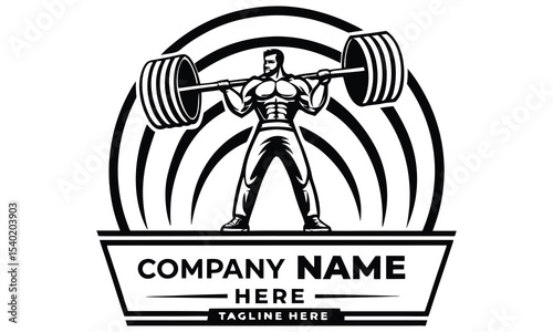 Strongman weightlifting logo design isolated on white background