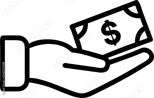 Hand holding money icon – financial transaction vector for salary, payment, income, wealth, banking, cash transfer, investment, savings, earning, economy, loan, business finance, crowdfunding visuals
