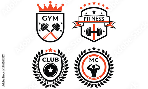 Four fitness gym club logos isolated on white background