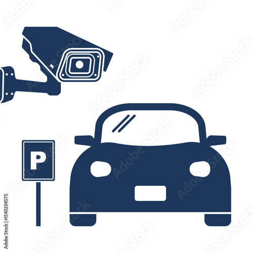 Car parking with cctv. Secure parking sign graphic design illustration