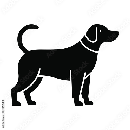 Black and white silhouette vector illustration of a domestic dog in a minimalist flat design style.