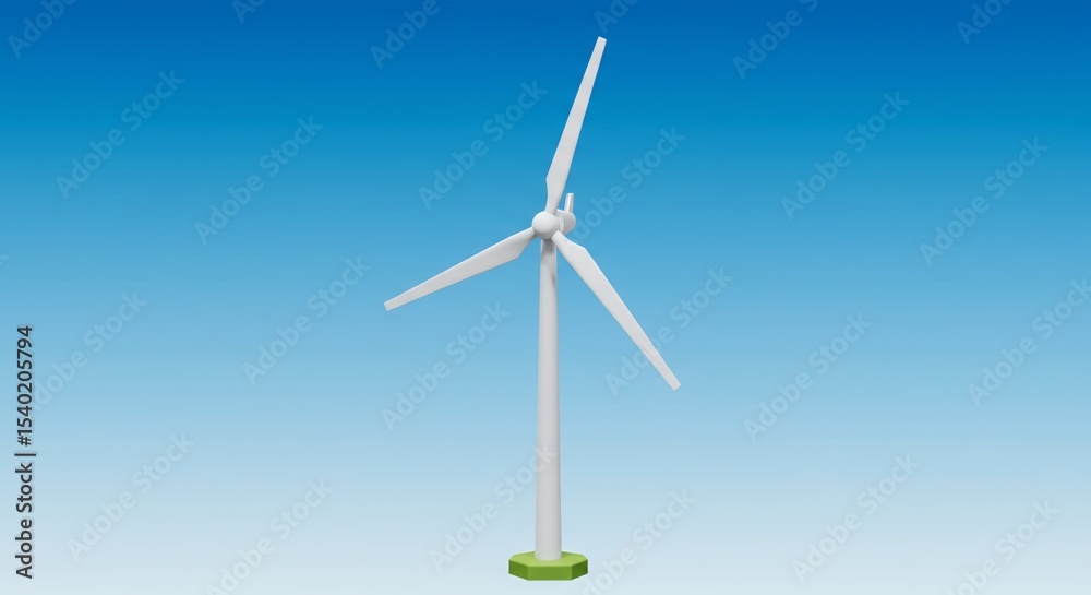 Fototapeta premium Wind Turbine on Green Base with White Blades Against a Gradient Blue Sky Representing Sustainable Energy