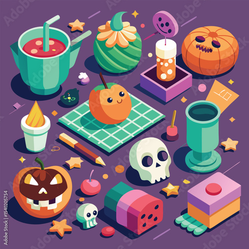 Isometric Halloween Treats Grid Design
