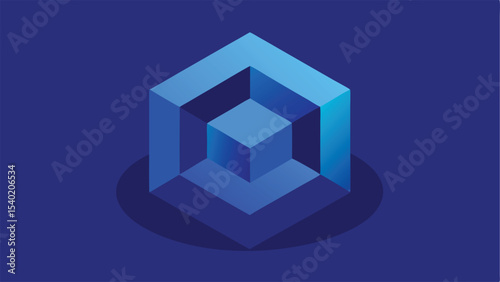 Abstract cubic design in blue with gradient shadows and edge effects showing depth