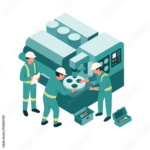 Industrial Workers Operate Advanced Machinery in a Modern Factory Setting Illustrating Teamwork and Precision Manufacturing Processes