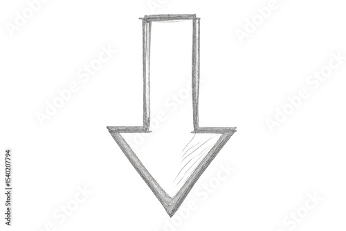 Hand-drawn downward arrow symbol is sketched on a transparent background, creating a simple yet effective visual cue