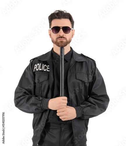 Male police officer with ba...