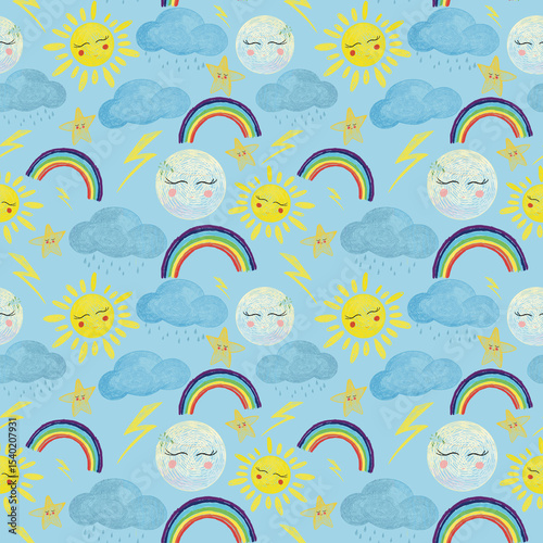 Children’s drawings Sun moon rainbow weather