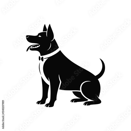Elegant black dog silhouette with a bow tie and collar suitable for various design applications