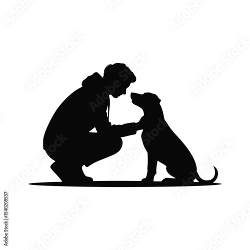 Silhouette of a man and his dog sharing an intimate moment of companionship
