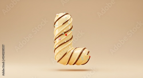 Letter L Donut Font 3D Render - Cream and Chocolate Glazed Alphabet Letter with Sprinkles