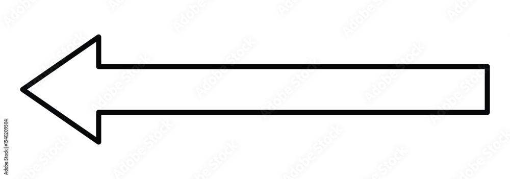 Long arrow. Straight long arrow vector icon isolated on white background. Black arrow a bold singular pointer icon. Vector illustration. 