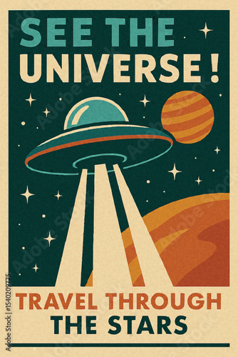 vector art of  see universe through ufo poster