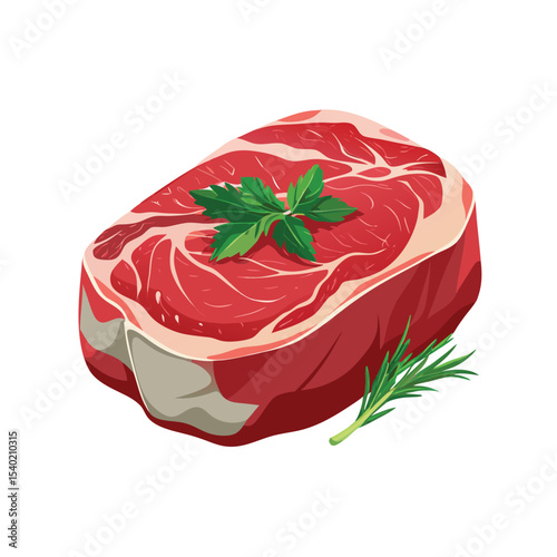 Fresh Raw Beef Steak with Parsley and Rosemary: Premium Meat Cut Illustration