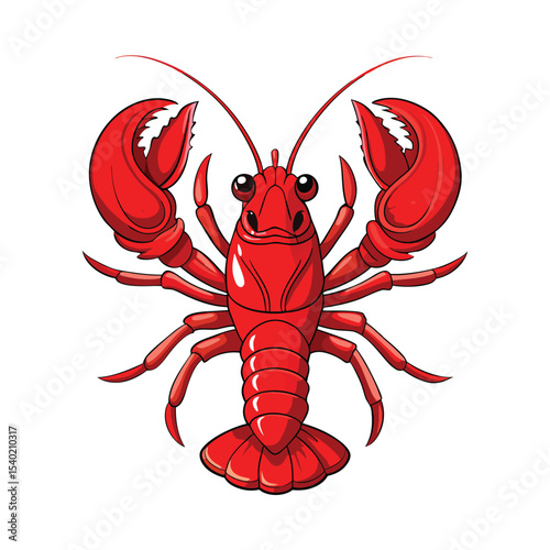 Red Cartoon Lobster with Large Claws: Fresh Seafood or Marine Life Illustration

