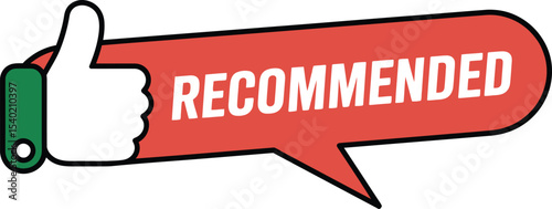 A thumbs up icon with a red speech bubble that says recommended on a light gray background image