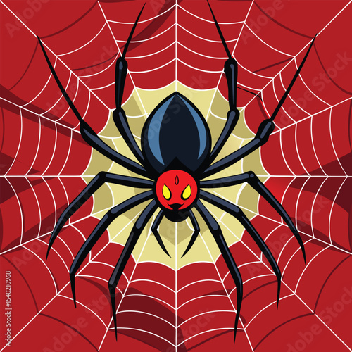 Spider on a Web Illustration with Black Red Green Blue and Yellow Colors