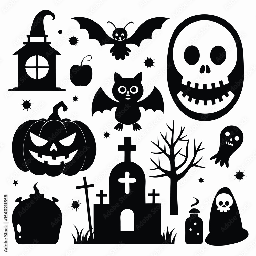 Obraz premium Set of Black Halloween Design Elements for Transparent PNGs