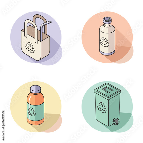 PastelPix Isometric Icons – Zero Waste Lifestyle (4-Icon Set)