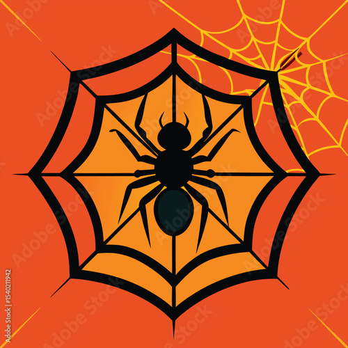Spider on a Web Illustration Detailed Design with Intricate Web and Spider