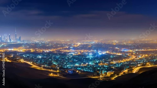 Elevated panoramic view of city lights stretching into the horizon