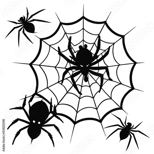 Illustration of Two Spiders and Spiderwebs with a Colorful CMYK Palette