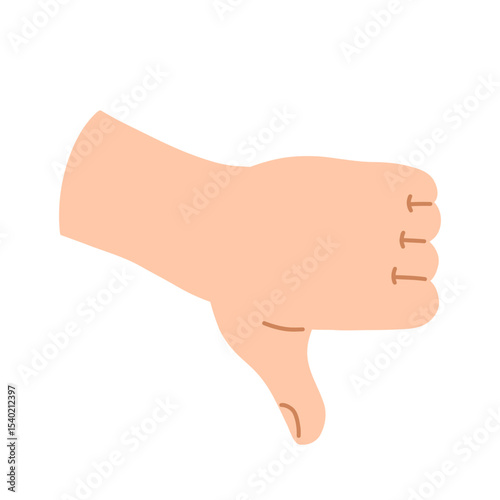 A thumbs-down hand in a cartoon flat style isolated on a white background. Vector illustration.