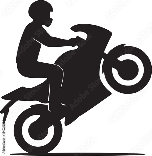 Black vector silhouette of a man riding a sport motorcycle