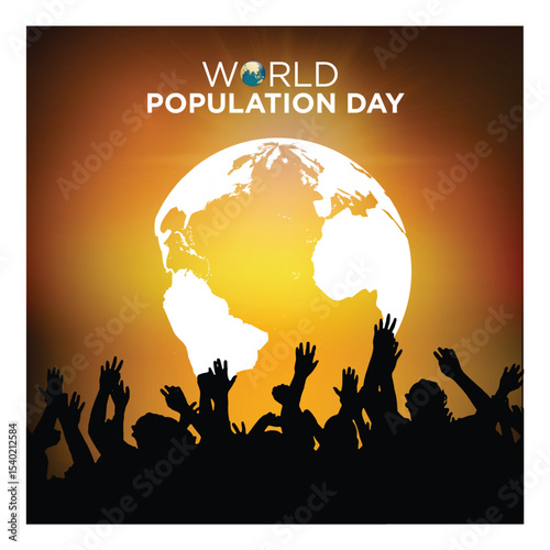 World Population Day. 11th July World Population day celebration banner, post with crowd of people from different ethnicity. The day focuses on polices and planning to control population issues. 