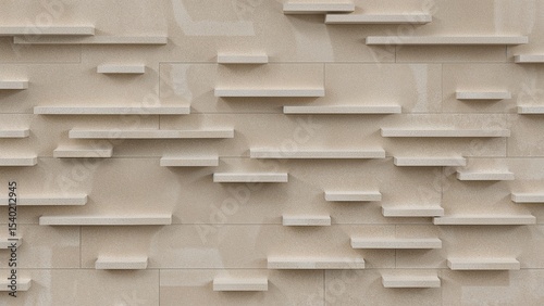Beige wall with protruding rectangular shapes creating a modern dimensional textured surface design element
