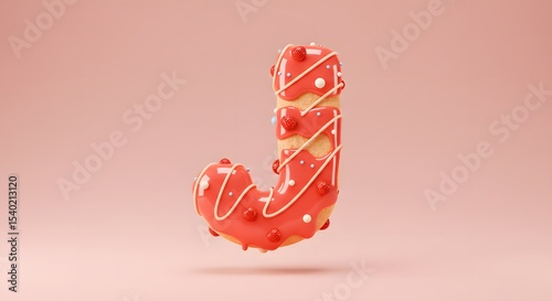 Letter J Donut - Pink Glazed Doughnut Typography, Sweet Dessert Alphabet