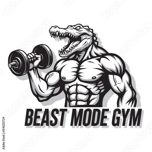 "Beast Mode Gym" Alligator Dumbbell Curl Vector Icon Set - Ferocious Strength Theme.