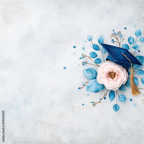 Floral graduation cap illustration on textured background.