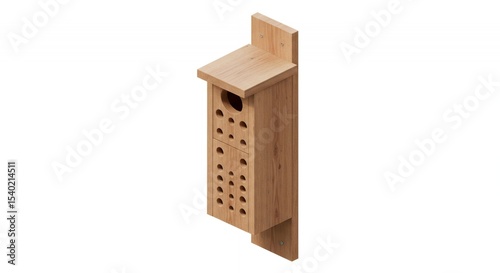 Softwood Bat House For Wildlife Conservation Against White Background High Angle Shot