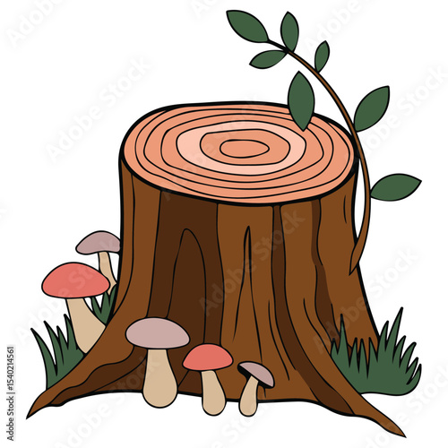 Stump log hand drawn vector isolated white background