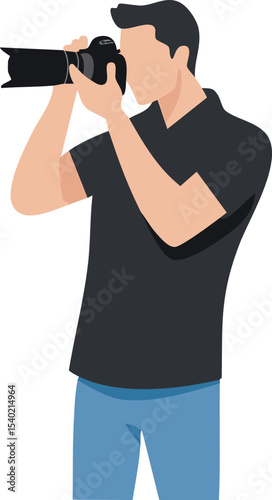 Silhouette of a men photographer taking a photo with a camera on a white background