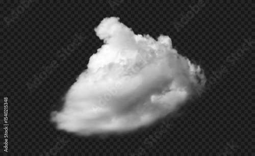 Realistic white vector cloud isolated on black transparent sky background. Soft, fluffy cloud texture with natural appearance, fog wave cloudy perfect for weather element, mockup or foggy background.