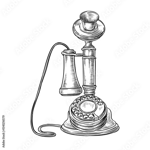 old telephone vector line art hand drawn illustration