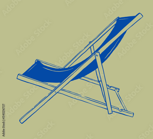 Beach chair hand drawn sketch vector illustration. Outdoor folding furniture item for patio, pool and deck. Summer vibe lounger drawing.