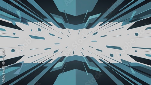 Abstract Futuristic Tunnel Design Background with Teal and Gray Geometric Shapes for Modern Technology Presentation
