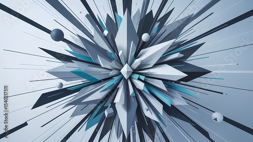 Abstract 3D Explosion Design with Grey and Teal Geometric Shapes for Modern Backgrounds
