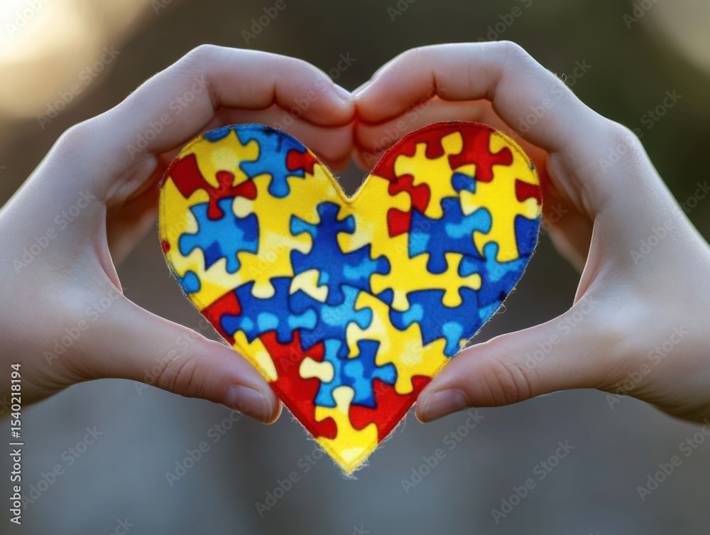 custom made wallpaper toronto digitalHands forming a heart shape around a puzzle ribbon, emphasizing love and support for autism awareness