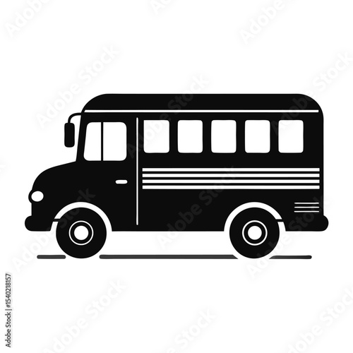 Black and White School Bus Silhouette: Classic Student Transportation Icon