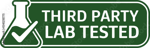 A green and white sign that says third party lab tested with a flask and check mark on a white background