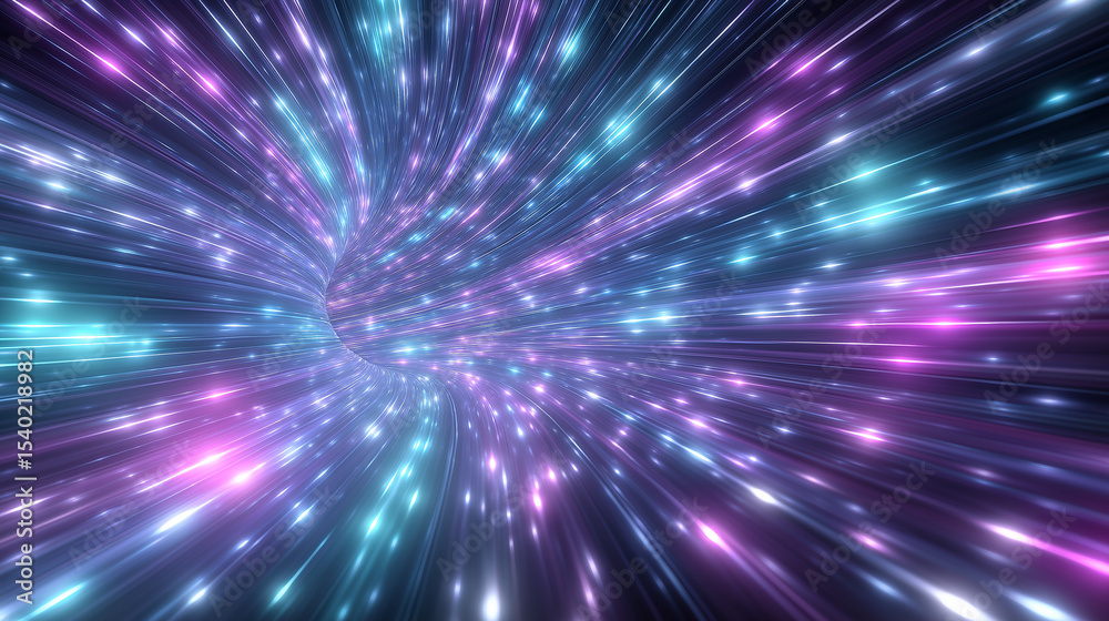 Fototapeta premium An abstract flight in retro neon hyperwarp space tunnel