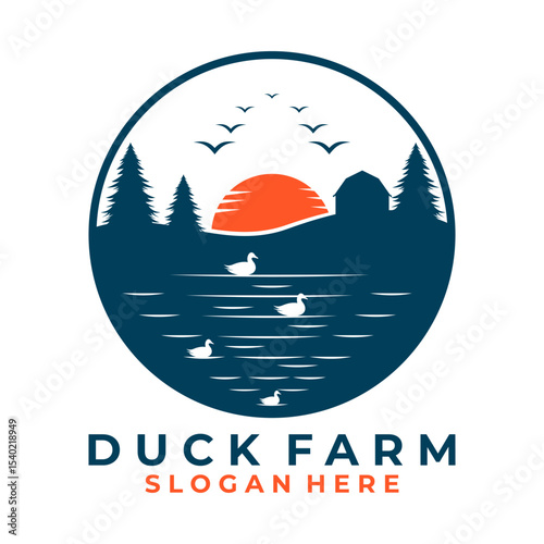Circle View logo design vector. Duck on the water logo design vector