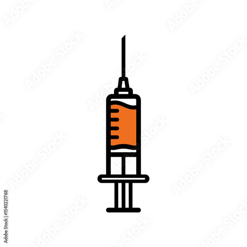Cream dispensing syringe with orange liquid on a transparent background

