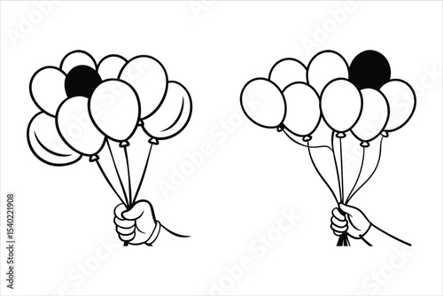 Hand Holding Bunch of Black and White Balloons vector